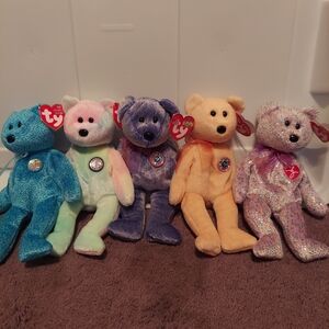 Lot Of 5 Beanie Bears, Classy, B.B., Sunny, 2001 Signature And Periwinkle